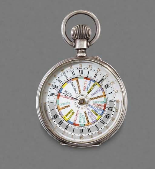 Béguelin. A fine and unusual silver openface double dial World Time keyless watch