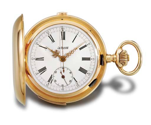 Le Phare. A 14K gold hunter case minute repeating chronograph keyless lever watch
