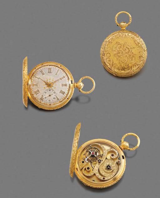 Ernest Guinand. A fine and rare 18K gold hunter case keywound one minute tourbillon watch, made for the South American Market
