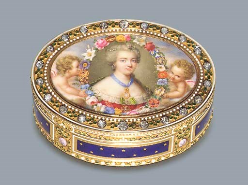 A FINE LOUIS XVI JEWELLED AND ENAMELLED GOLD SNUFF-BOX SET WITH A MINIATURE