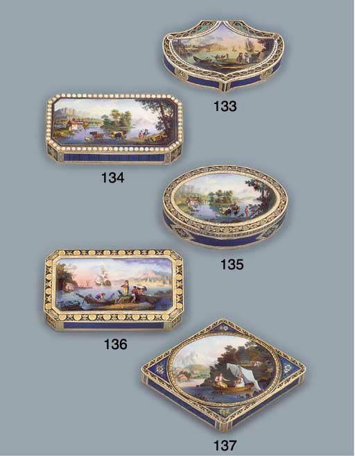A SWISS ENAMELLED GOLD SNUFF-BOX