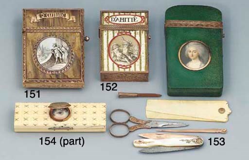 TWO GEORGE III IVORY TOOTHPICK CASES ONE SET WITH AN EYE MINIATURE