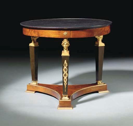 AN EMPIRE ORMOLU-MOUNTED AND PATINATED BRONZE AND MAHOGANY GUERIDON