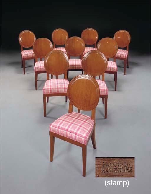 A SET OF TEN EMPIRE MAHOGANY DINING CHAIRS