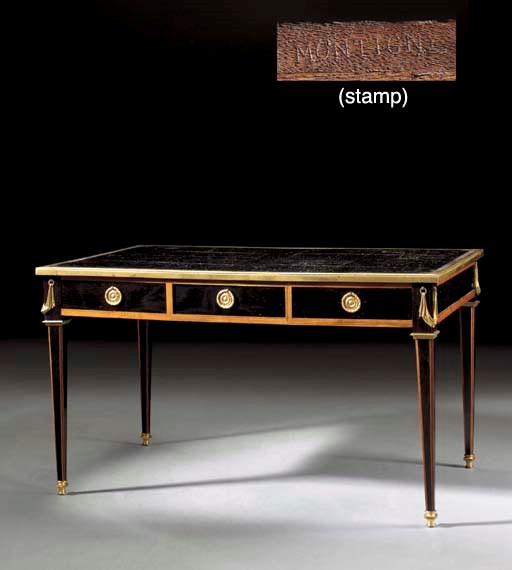 A LOUIS XVI ORMOLU-MOUNTED TULIPWOOD AND EBONY BUREAU PLAT