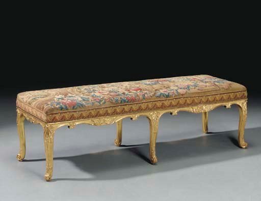 A FRENCH GILTWOOD AND TAPESTRY-COVERED BANQUETTE