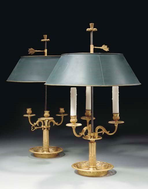 TWO LOUIS XVI STYLE BOUILLOTTE LAMPS