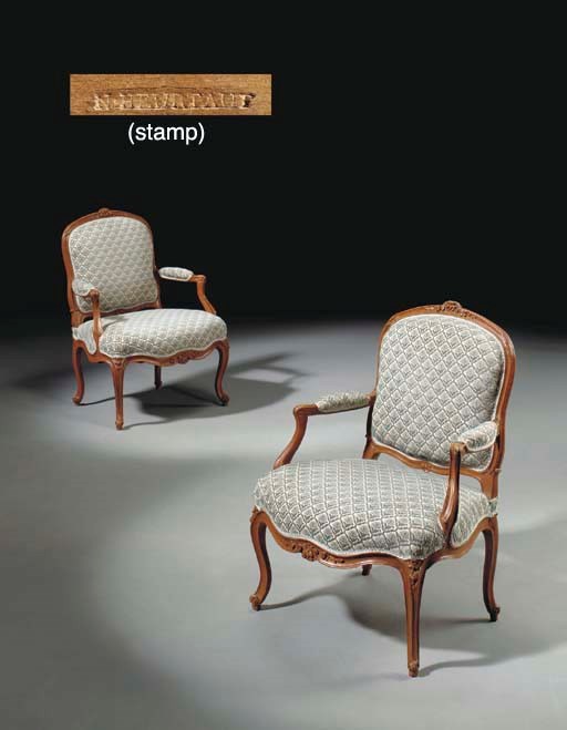 A PAIR OF LOUIS XV BEECHWOOD FAUTEUILS
