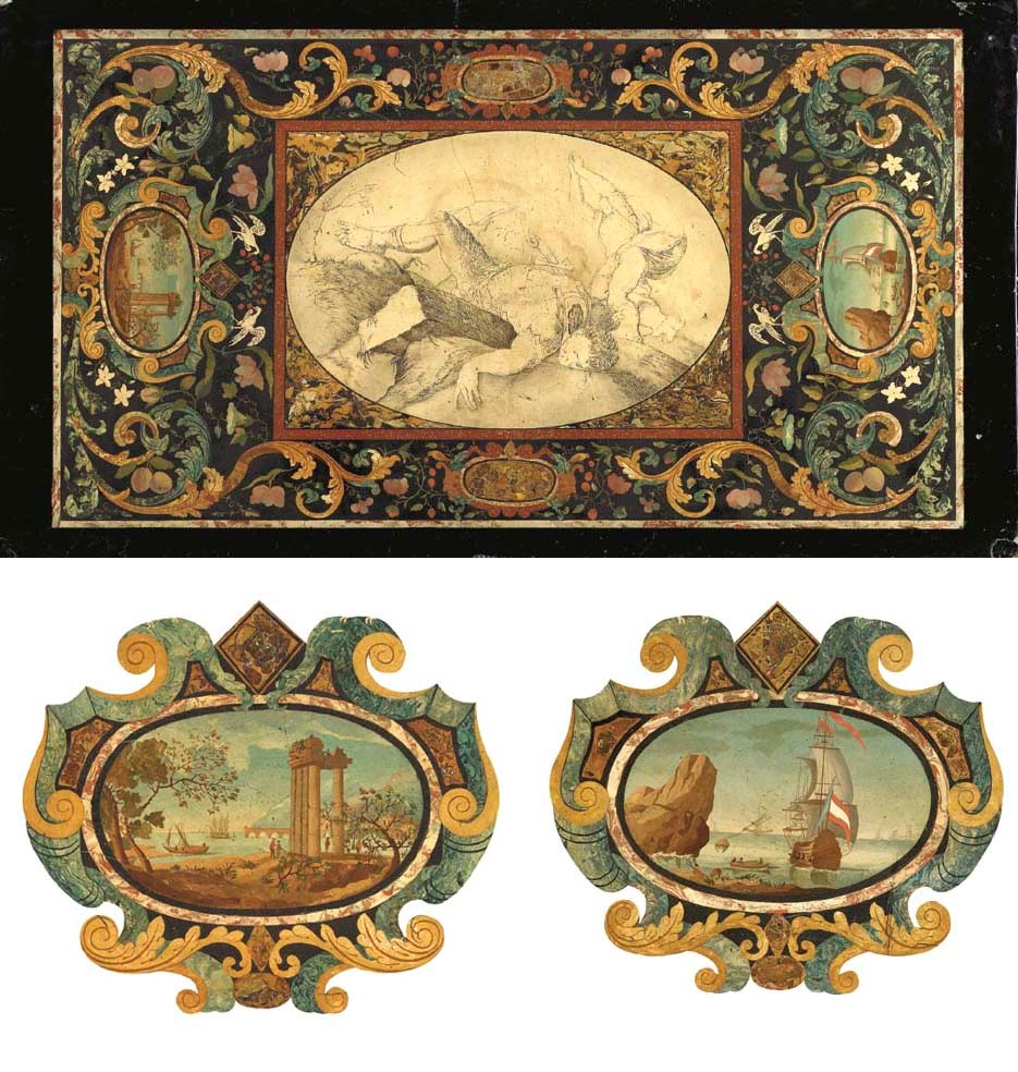 AN ITALIAN POLYCHROME SCAGLIOLA TABLE TOP