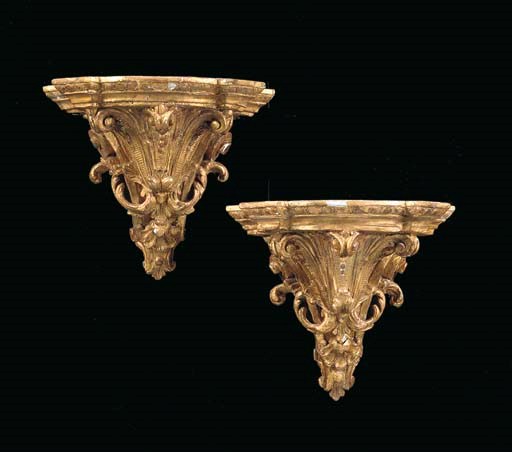 A PAIR OF FRENCH GILTWOOD AND GILT-GESSO BRACKETS