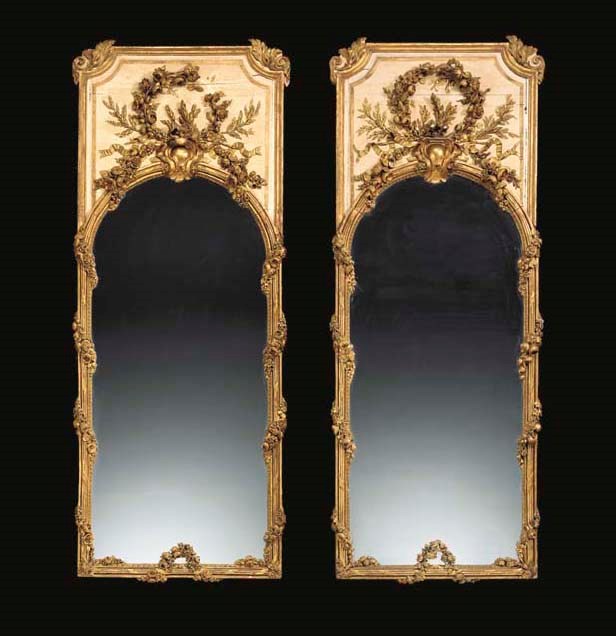 A PAIR OF LOUIS XVI CREAM-PAINTED AND PARCEL-GILT MIRRORS