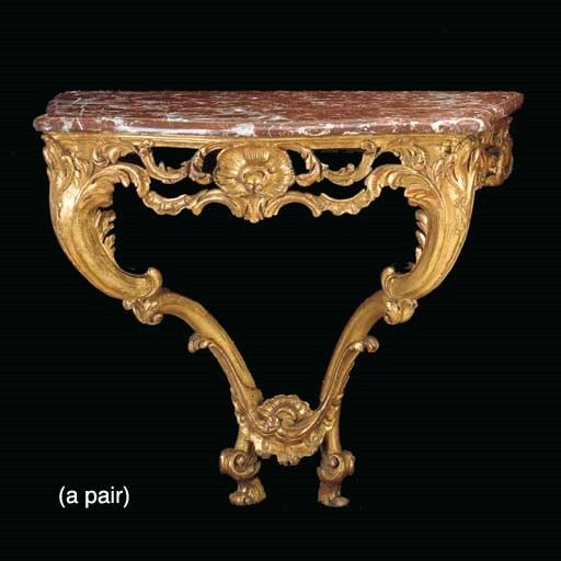 A PAIR OF GERMAN GILT-OAK CONSOLE TABLES