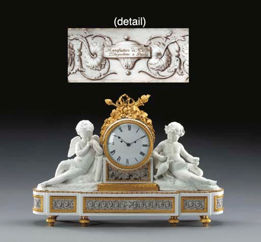 A LOUIS XVI ORMOLU-MOUNTED PARIS PORCELAIN MANTEL CLOCK
