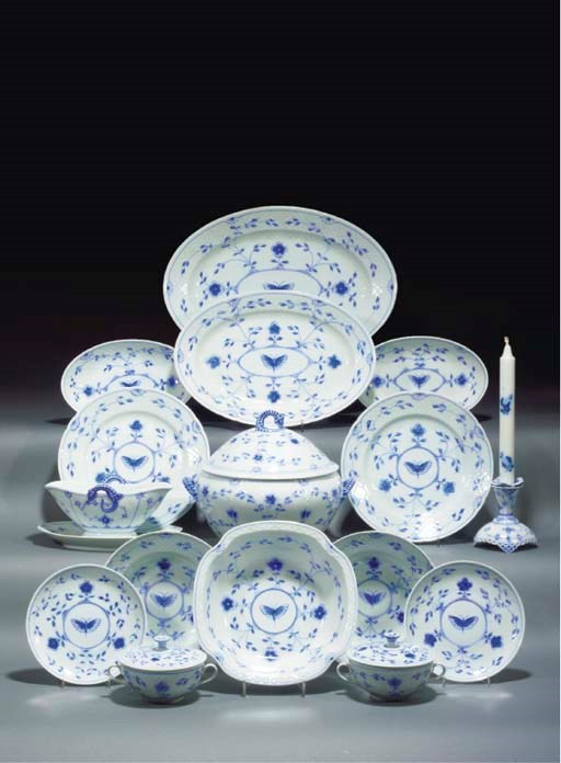 A Bing & Groendahl blue and white part dinner service