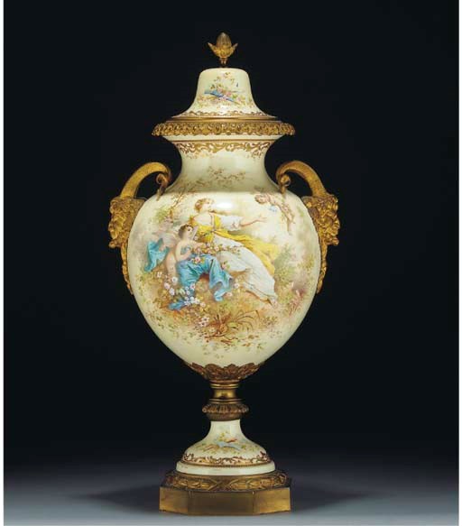 A gilt-metal mounted Sevres-style two-handled oviform vase and domed cover