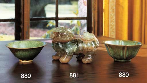 TWO CHINESE GREEN-GLAZED EARTHENWARE BOWLS