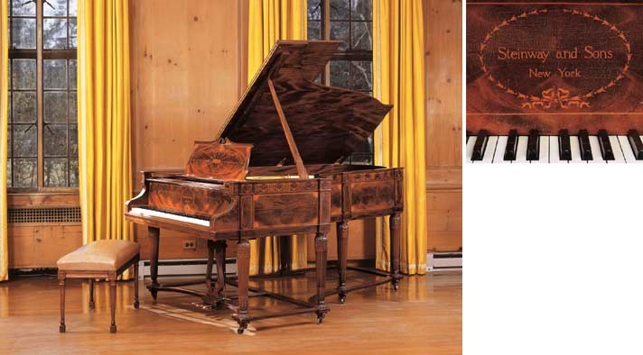 A STEINWAY MAHOGANY AND MARQUETRY GRAND PIANO