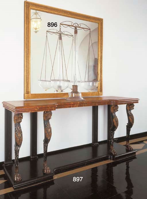 A SET OF MASSIVE ENGLISH BRASS AND BLOWN-GLASS APOTHECARY SCALES