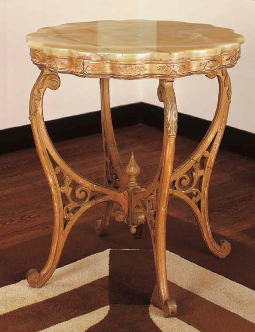 A FRENCH GILT-PAINTED, GRAINED AND ONYX MARBLE CENTER TABLE
