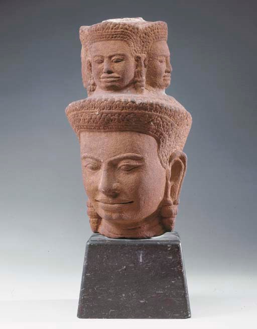 A Khmer Style Sandstone Head of Shiva
