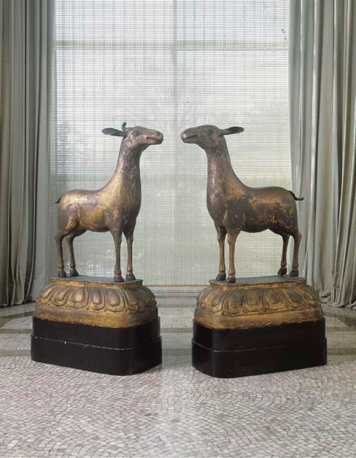 A Pair of Gilt Repousse Deer