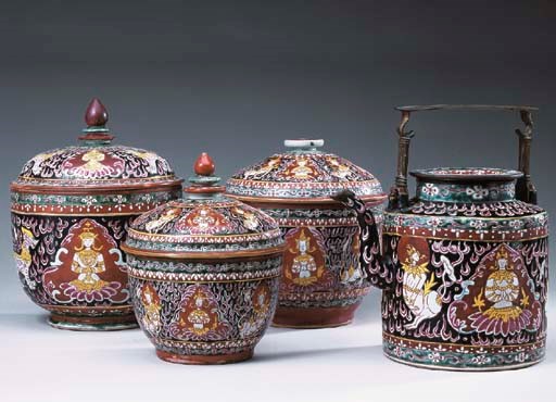 Various Thai Bencharong Ceramic Wares