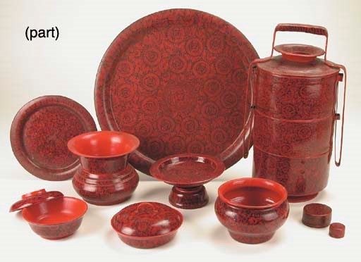 A Set of Burmese Red Lacquerwares