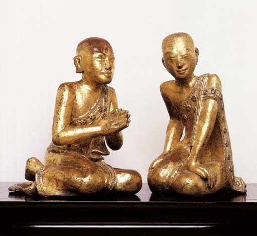 A Pair of Burmese Lacquered and Gilt-Wood Adorants