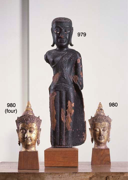 Four Thai Gilt-Bronze Buddha Heads