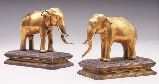 A Pair of Thai Gilt-Bronze Elephant Blotters
