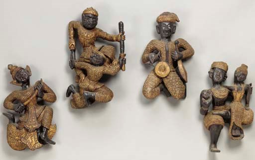Four Thai Wood Figures of Nats