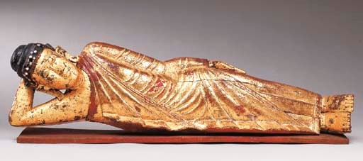 A Burmese Gilt and Lacquered-Wood Figure of Buddha