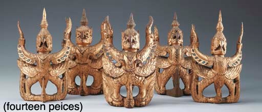 Fourteen Thai Gilt-Wood Figures of Garuda