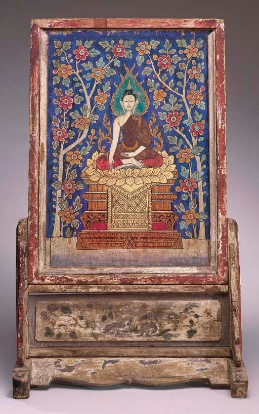A Thai Painted-Wood Screen
