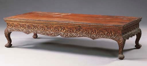 A Thai Carved, Painted and Gilt-Wood Bed
