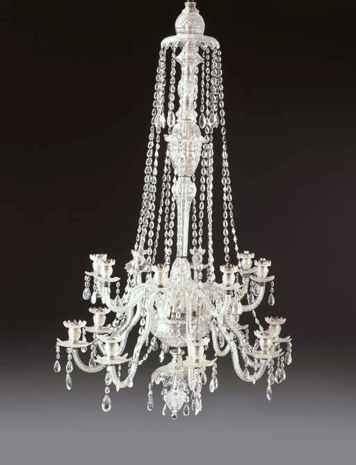 A GEORGE III STYLE SILVERED-METAL AND CUT-GLASS SIXTEEN-LIGHT CHANDELIER