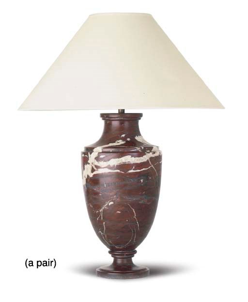 A PAIR OF DUTCHESSA ROSADA MARBLE TABLE LAMPS
