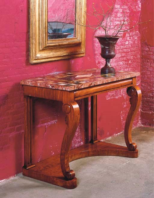 A GEORGE IV CEDAR AND SPECIMEN MARBLE SIDE TABLE