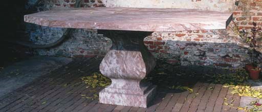 A BELGIAN RED MARBLE PEDESTAL CENTRE TABLE
