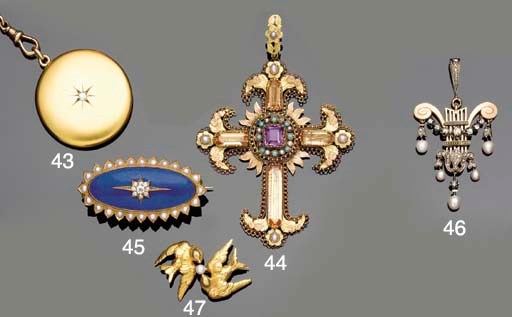 A late Victorian enamel, pearl and diamond brooch,