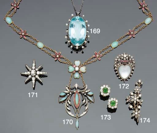 An early 20th century aquamarine, diamond and seed pearl pendant necklace,