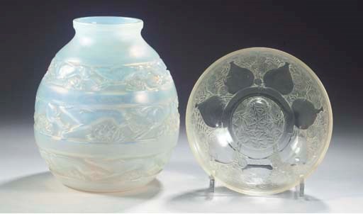 (2) SOUDAN, AN OPALESCENT GLASS VASE