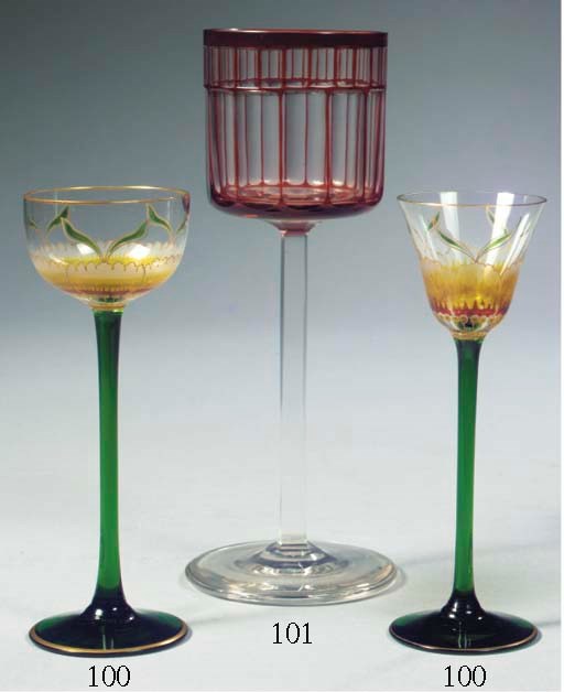 (2)  TWO GILT AND ENAMELLED LIQUER GLASSES