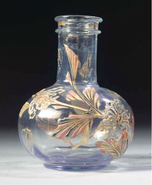A GILT AND ENAMELLED LIGHT BLUE GLASS VASE