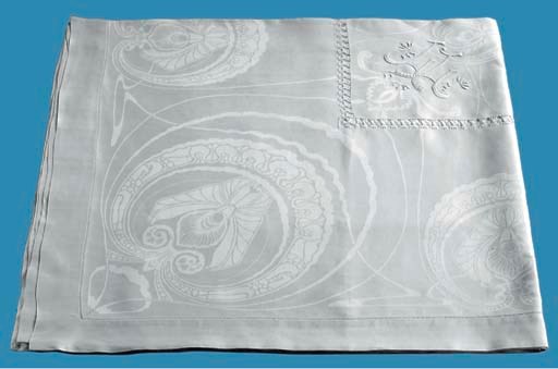(2)  A FINE DAMASK LINNEN TABECLOTH