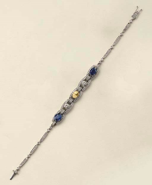 Bracciale in oro bianco con brillanti e zaffiri