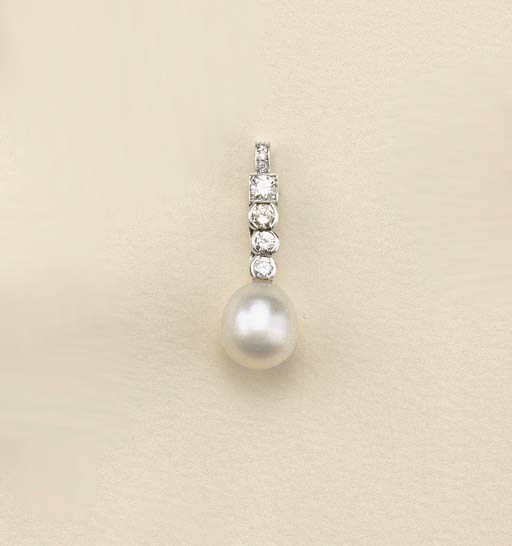 Pendente in oro bianco, brillanti e perla coltivata