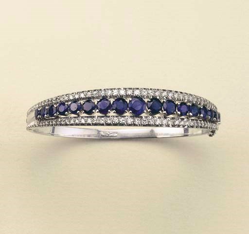 BRACCIALE RIGIDO IN ORO CON ZAFFIRI E DIAMANTI