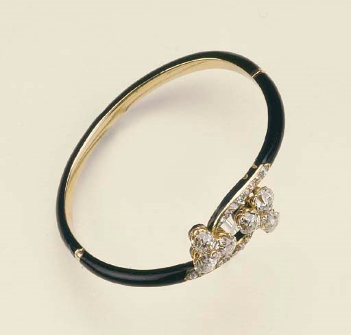 Bracciale in oro, smalto nero e brillanti