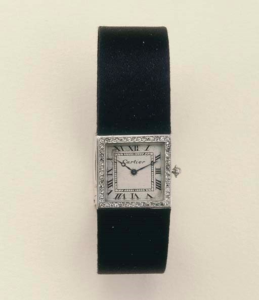 Orologio art déco in platino e brillanti, firmato Cartier